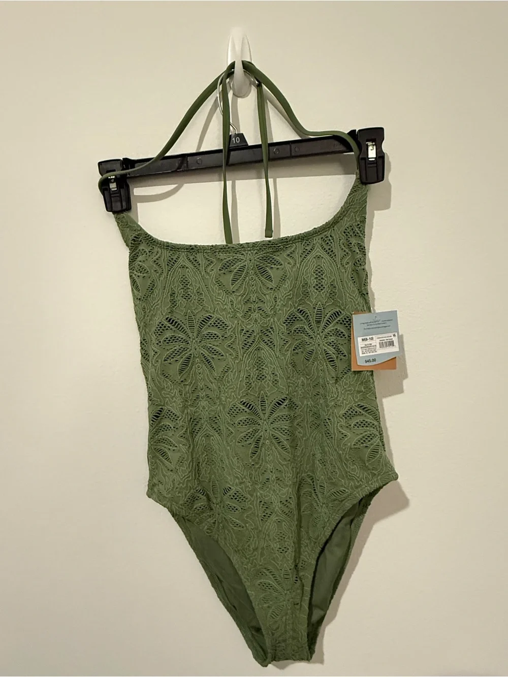 NWT Shade & Shore Olive Green Crochet One-Piece Swimsuit